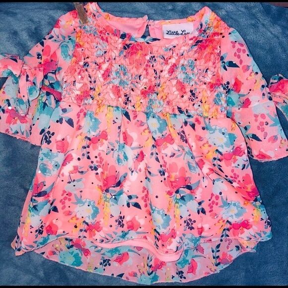 NWOT Girls 12M Little Lass Sheer Sparkle Peach Top - Picture 1 of 6
